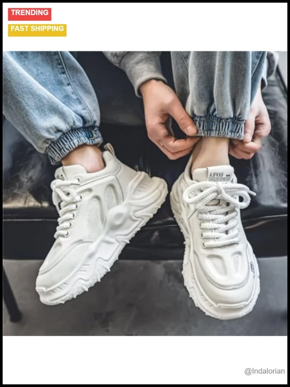 Men's Leather Lace Up Platform Sneakers Chunky Round Toe Non-Slip Athletic Shoes